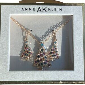 Anne Klein Multi-Color Christmas Tree Set of Earrings & Necklace, New with Tags